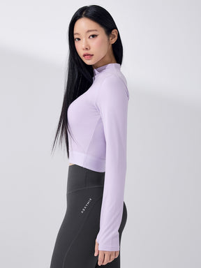 ロゴ入りバンド モックネック  クロップド丈 長袖