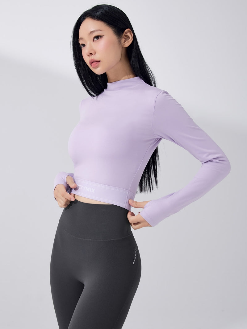 ロゴ入りバンド モックネック  クロップド丈 長袖