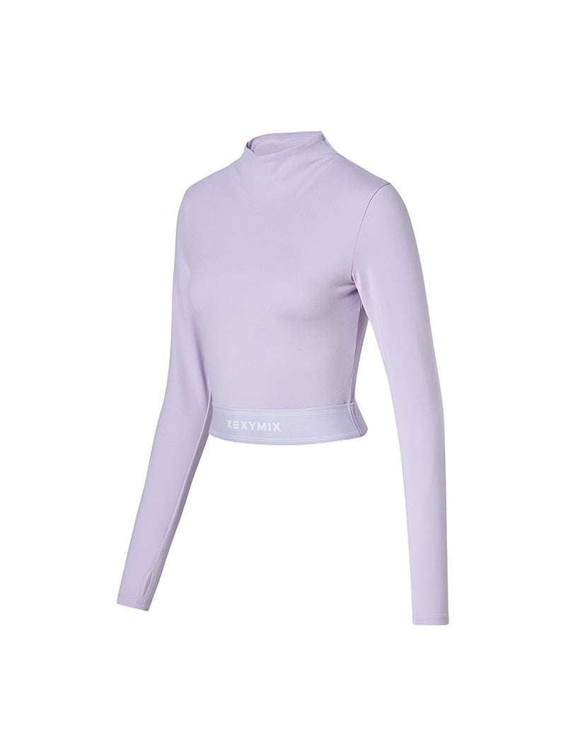 ロゴ入りバンド モックネック  クロップド丈 長袖