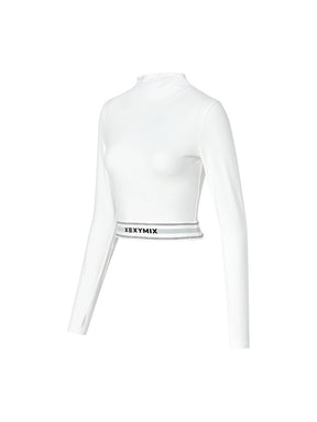 ロゴ入りバンド モックネック  クロップド丈 長袖