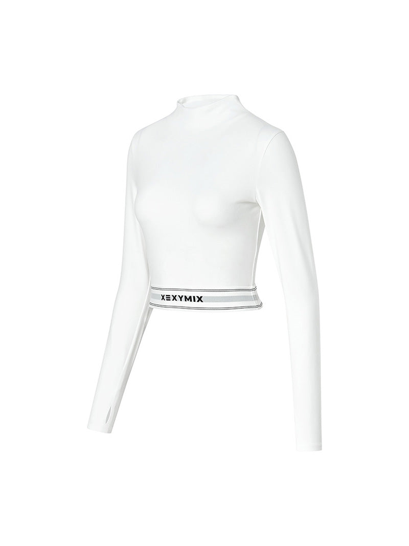 ロゴ入りバンド モックネック  クロップド丈 長袖