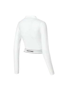 ロゴ入りバンド モックネック  クロップド丈 長袖