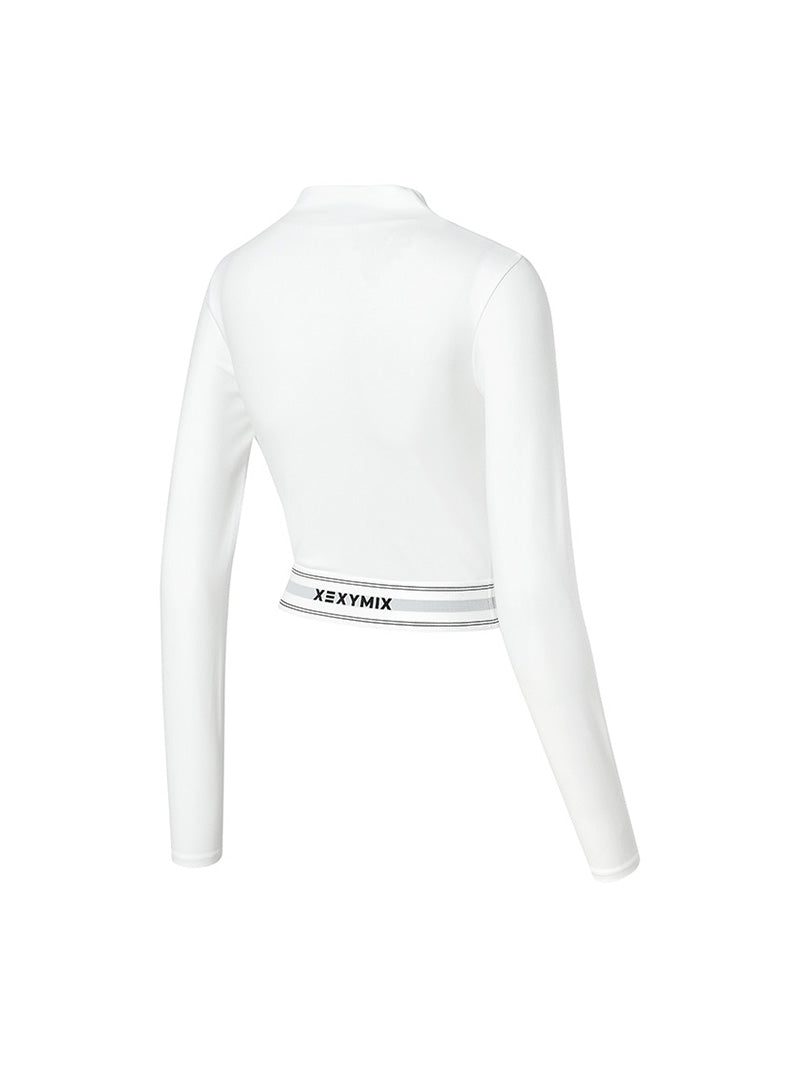 ロゴ入りバンド モックネック  クロップド丈 長袖