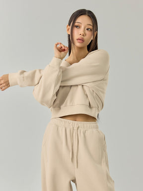 ソフト 裏起毛 Vネック クロップド丈 トレーナー (単品)