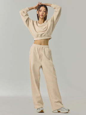 ソフト 裏起毛 Vネック クロップド丈 トレーナー (単品)