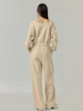 ソフト 裏起毛 Vネック クロップド丈 トレーナー (単品)