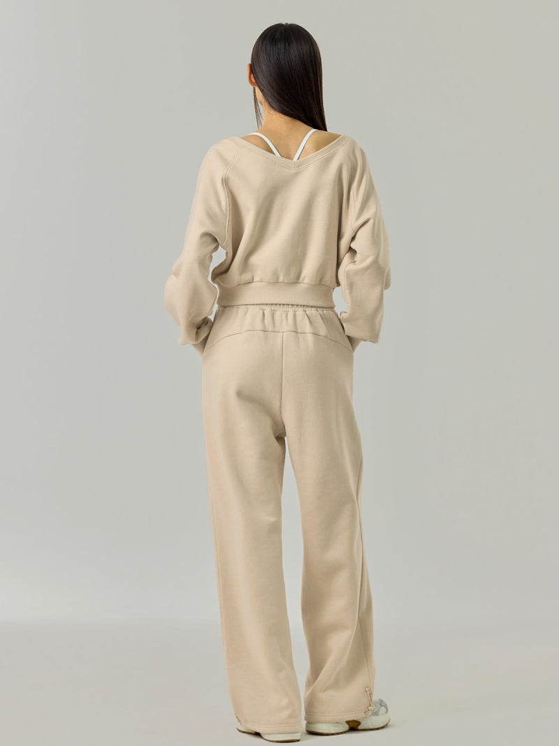 ソフト 裏起毛 Vネック クロップド丈 トレーナー (単品)