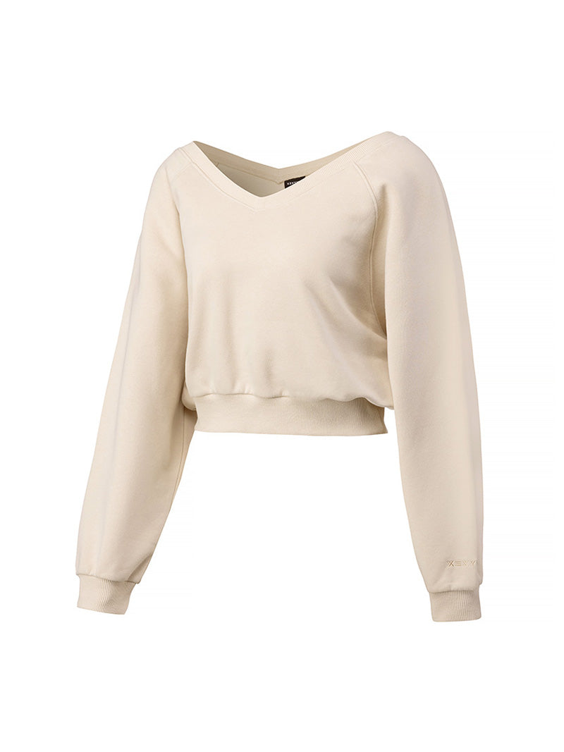 ソフト 裏起毛 Vネック クロップド丈 トレーナー (単品)