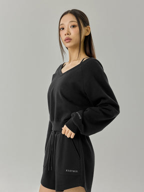 ソフト 裏起毛 Vネック クロップド丈 トレーナー (単品)