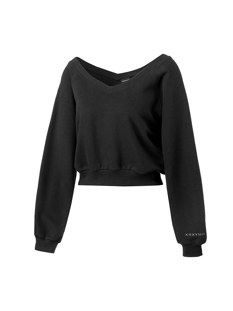 ソフト 裏起毛 Vネック クロップド丈 トレーナー (単品)