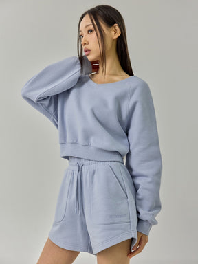 ソフト 裏起毛 Vネック クロップド丈 トレーナー (単品)