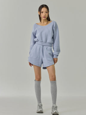 ソフト 裏起毛 Vネック クロップド丈 トレーナー (単品)