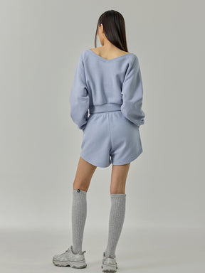 ソフト 裏起毛 Vネック クロップド丈 トレーナー (単品)