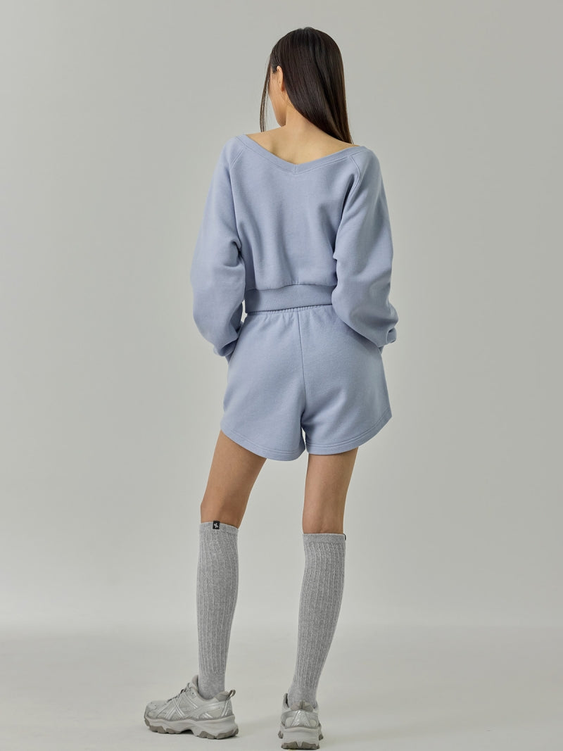 ソフト 裏起毛 Vネック クロップド丈 トレーナー (単品)