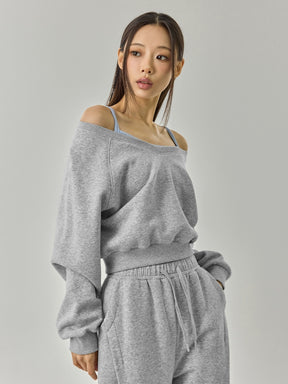 ソフト 裏起毛 Vネック クロップド丈 トレーナー (単品)