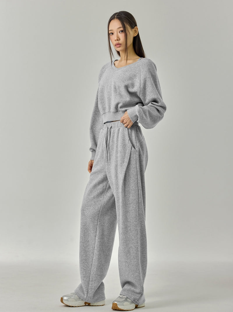 ソフト 裏起毛 Vネック クロップド丈 トレーナー (単品)