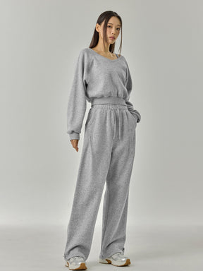 ソフト 裏起毛 Vネック クロップド丈 トレーナー (単品)