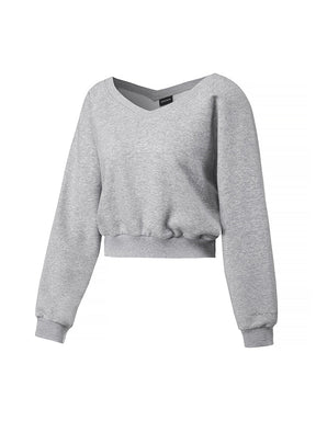 ソフト 裏起毛 Vネック クロップド丈 トレーナー (単品)