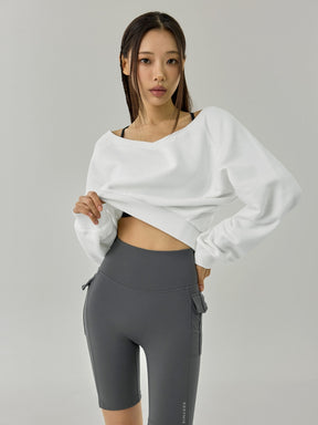 ソフト 裏起毛 Vネック クロップド丈 トレーナー (単品)