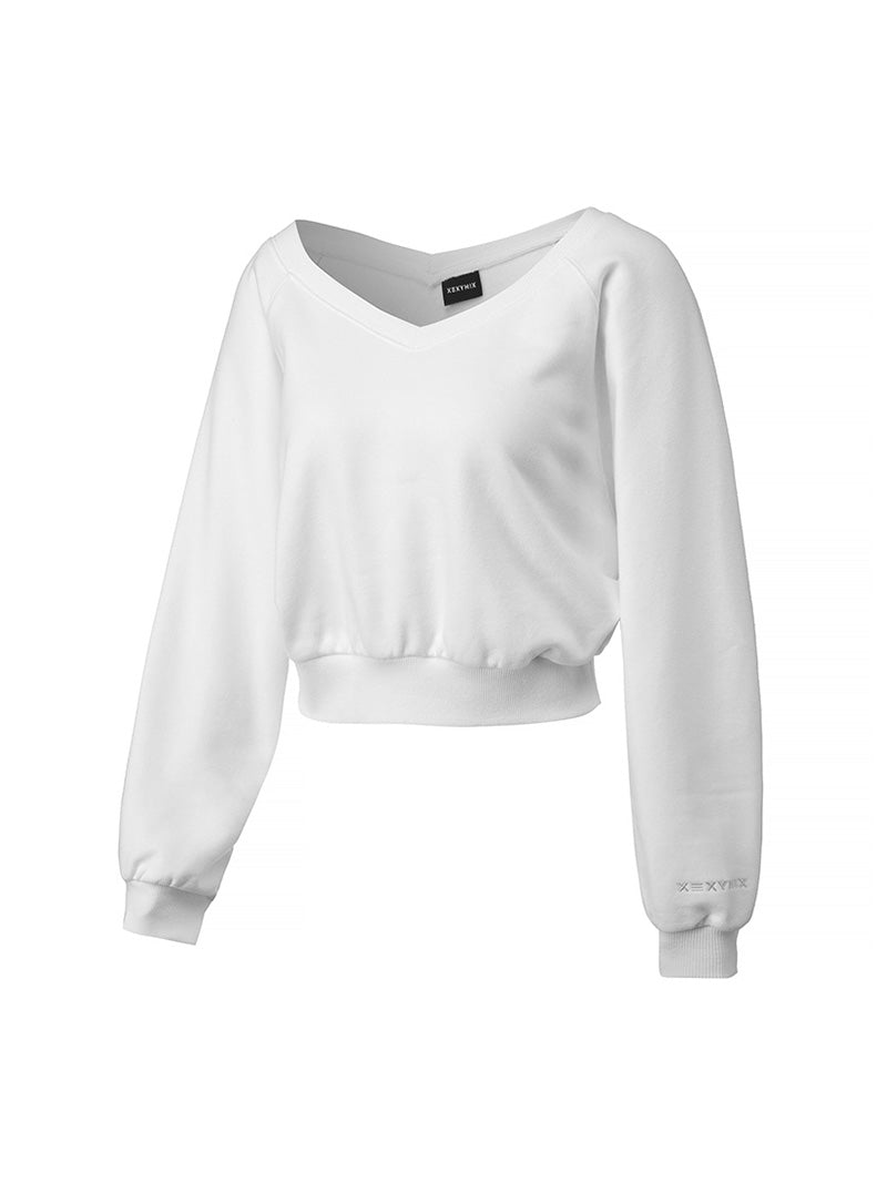 ソフト 裏起毛 Vネック クロップド丈 トレーナー (単品)