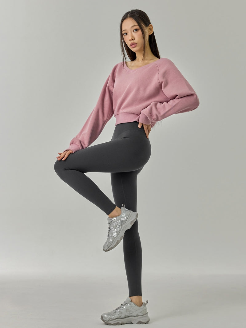 ソフト 裏起毛 Vネック クロップド丈 トレーナー (単品)