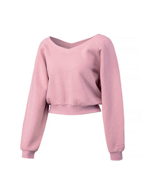 ソフト 裏起毛 Vネック クロップド丈 トレーナー (単品)