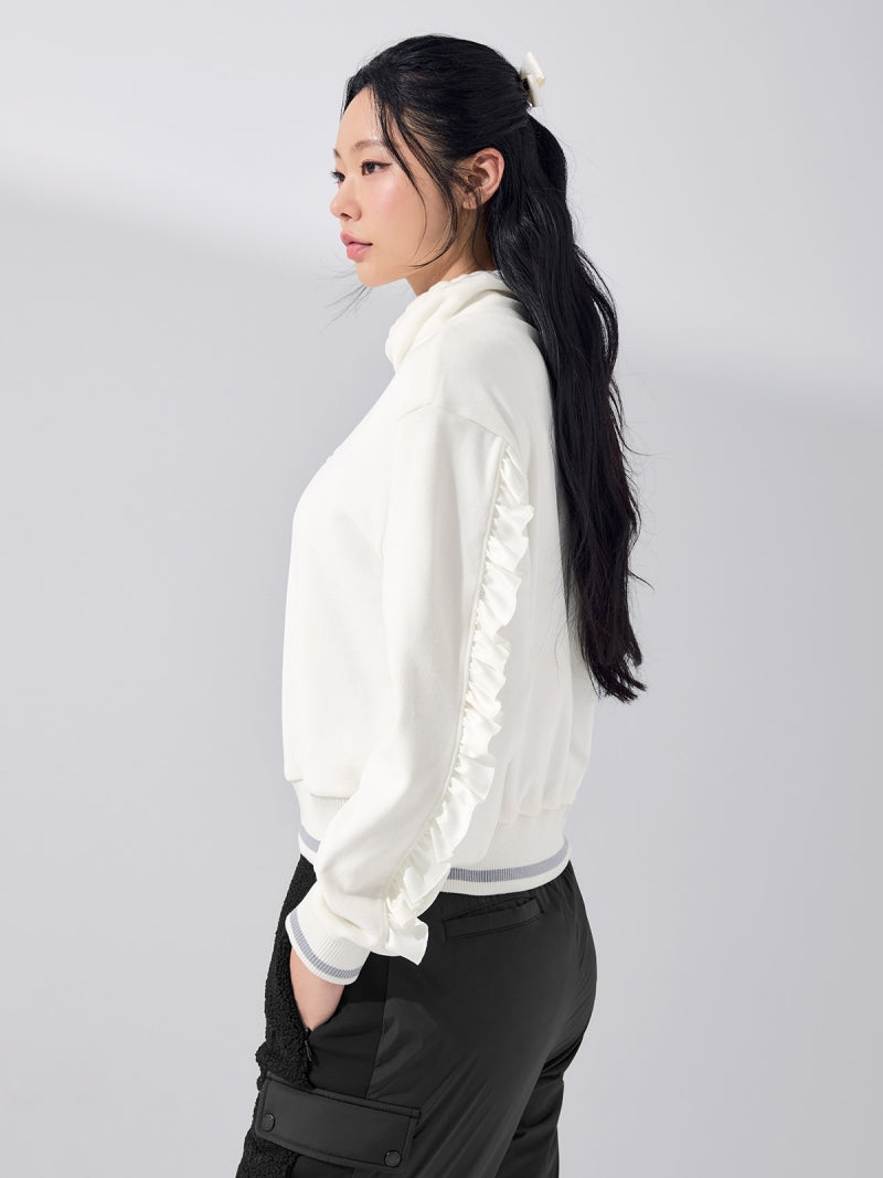 ベロア ラッフル ハイネック 長袖