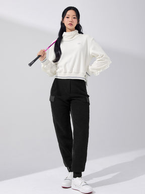 ベロア ラッフル ハイネック 長袖