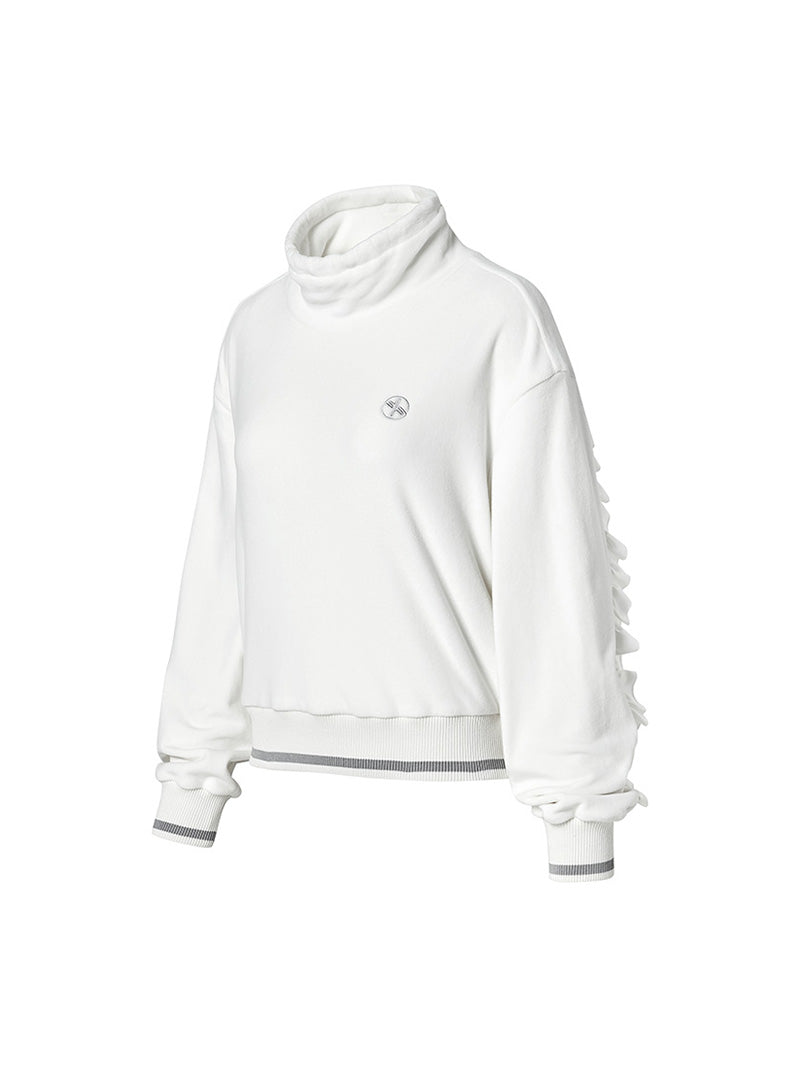 ベロア ラッフル ハイネック 長袖