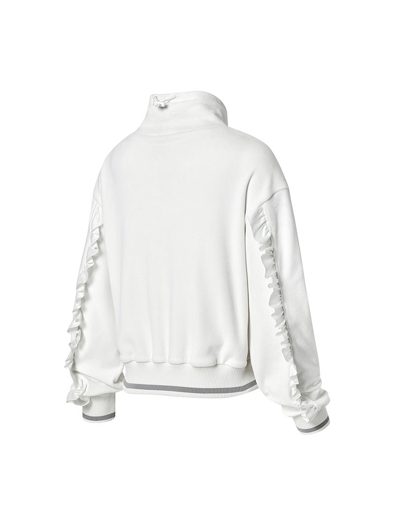 ベロア ラッフル ハイネック 長袖