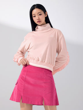 ベロア ラッフル ハイネック 長袖