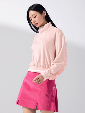 ベロア ラッフル ハイネック 長袖