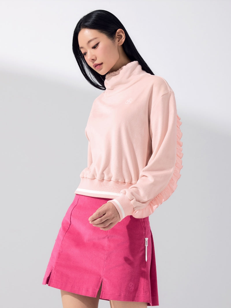 ベロア ラッフル ハイネック 長袖