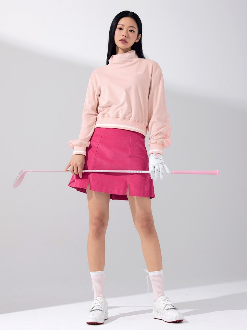 ベロア ラッフル ハイネック 長袖