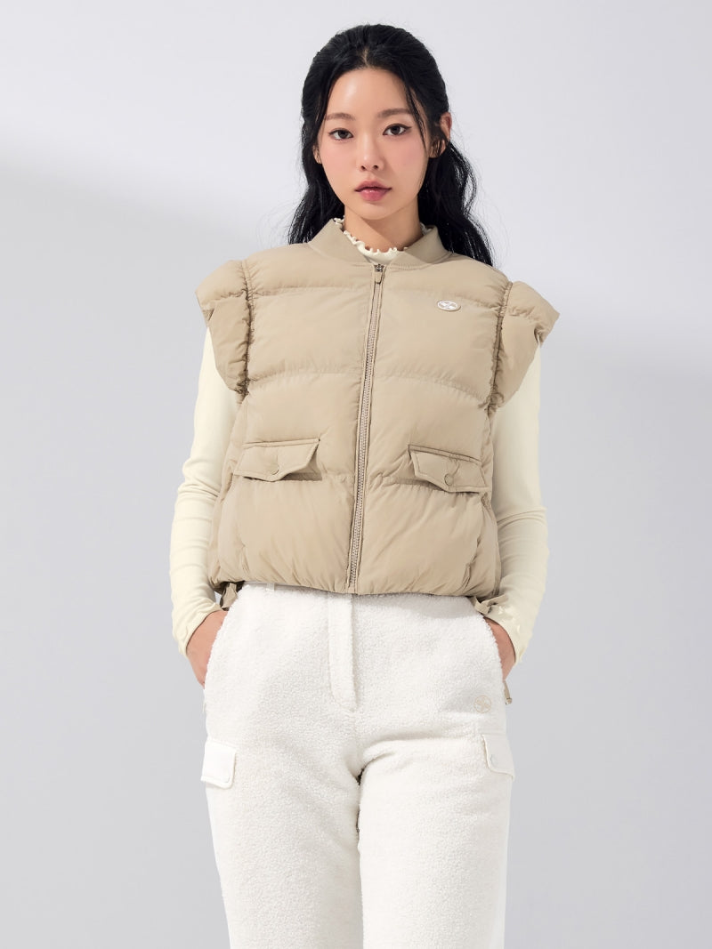 シャーリング入り ボリューム 中綿 ベスト