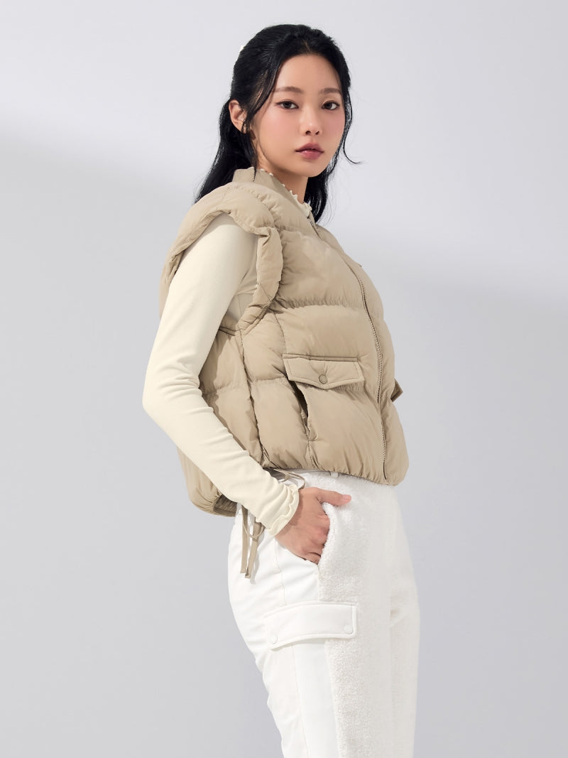 シャーリング入り ボリューム 中綿 ベスト