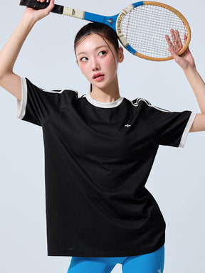 メッシュ 配色ライン ルーズフィット 半袖