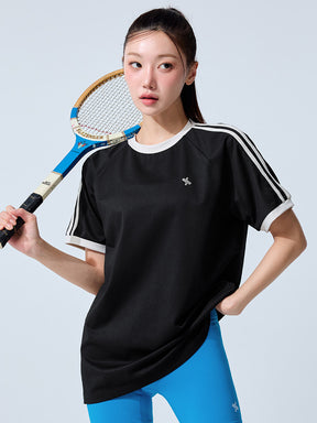 メッシュ 配色ライン ルーズフィット 半袖