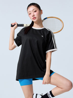 メッシュ 配色ライン ルーズフィット 半袖