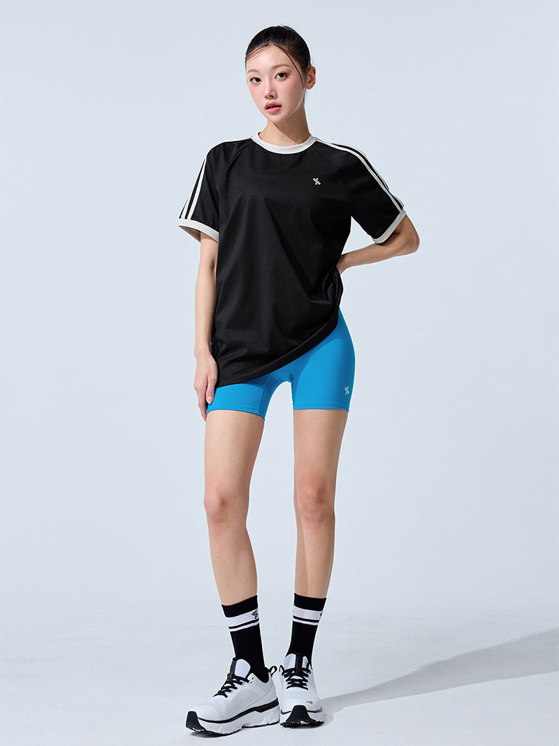 メッシュ 配色ライン ルーズフィット 半袖