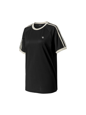 メッシュ 配色ライン ルーズフィット 半袖