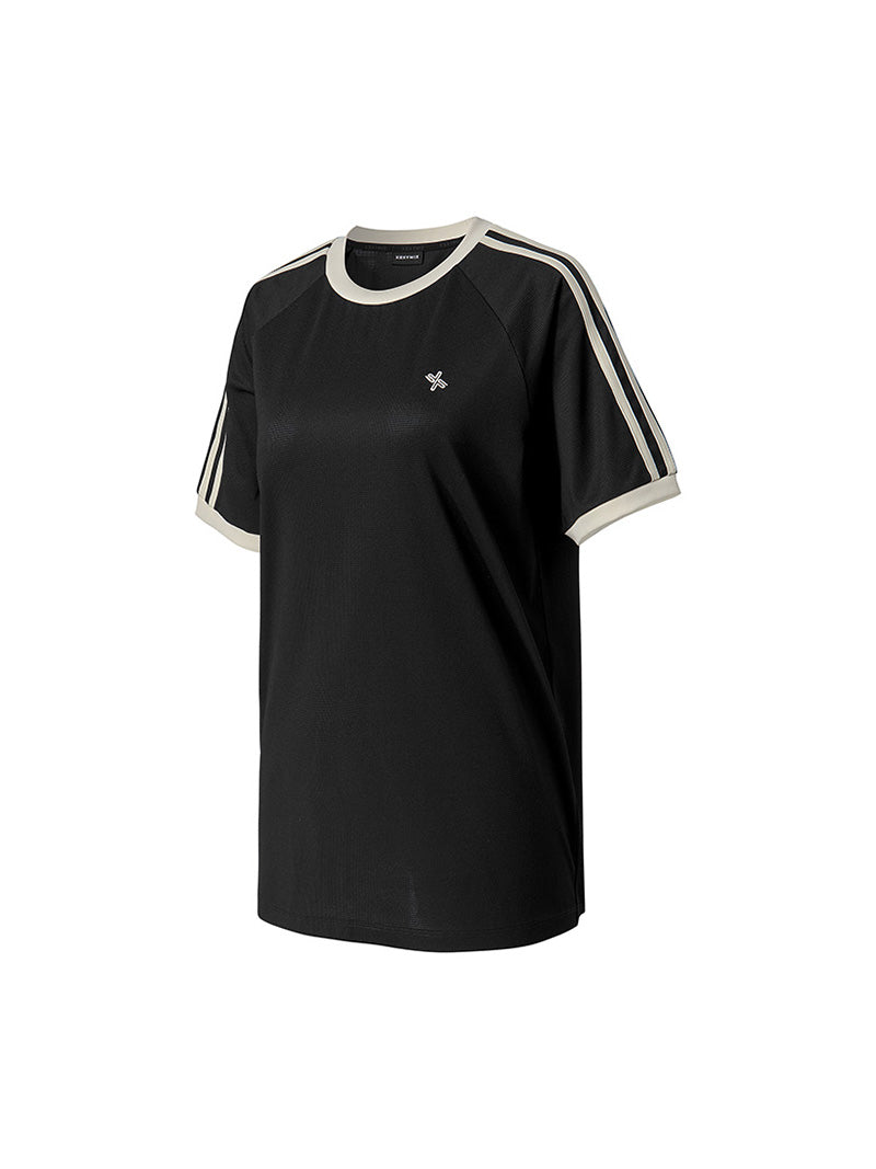メッシュ 配色ライン ルーズフィット 半袖