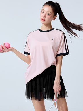 メッシュ 配色ライン ルーズフィット 半袖