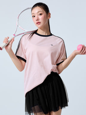 メッシュ 配色ライン ルーズフィット 半袖