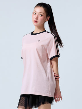 メッシュ 配色ライン ルーズフィット 半袖