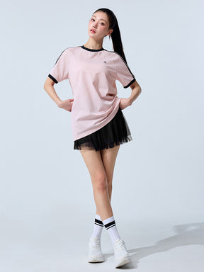 メッシュ 配色ライン ルーズフィット 半袖