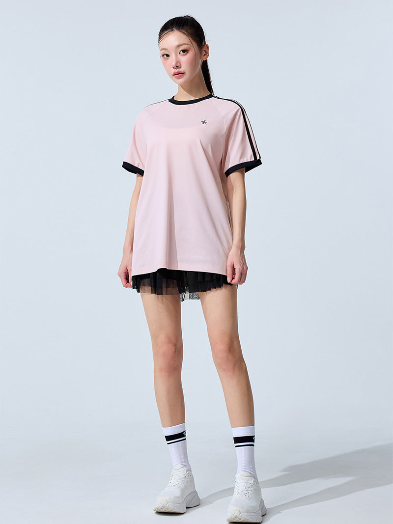 メッシュ 配色ライン ルーズフィット 半袖