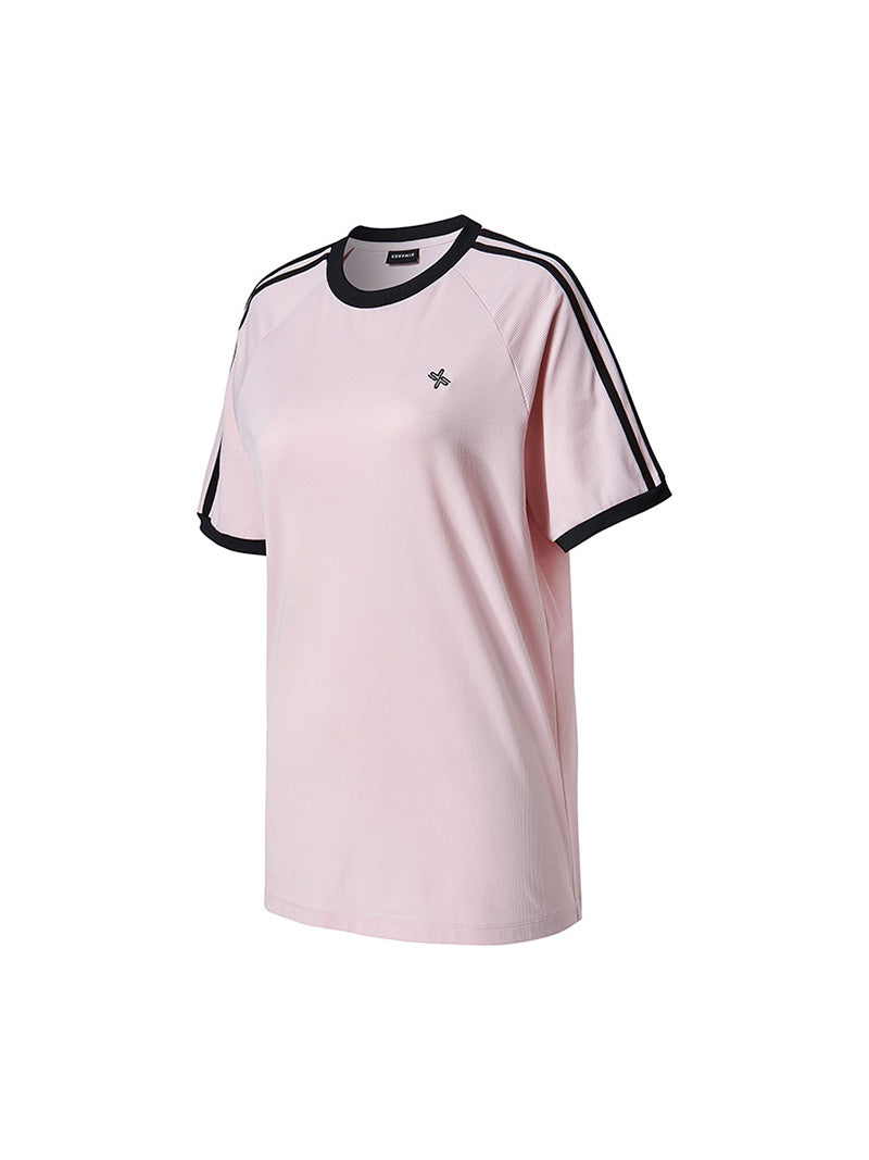 メッシュ 配色ライン ルーズフィット 半袖