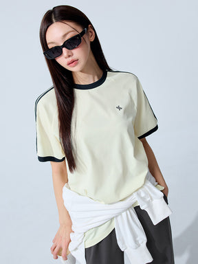 メッシュ 配色ライン ルーズフィット 半袖