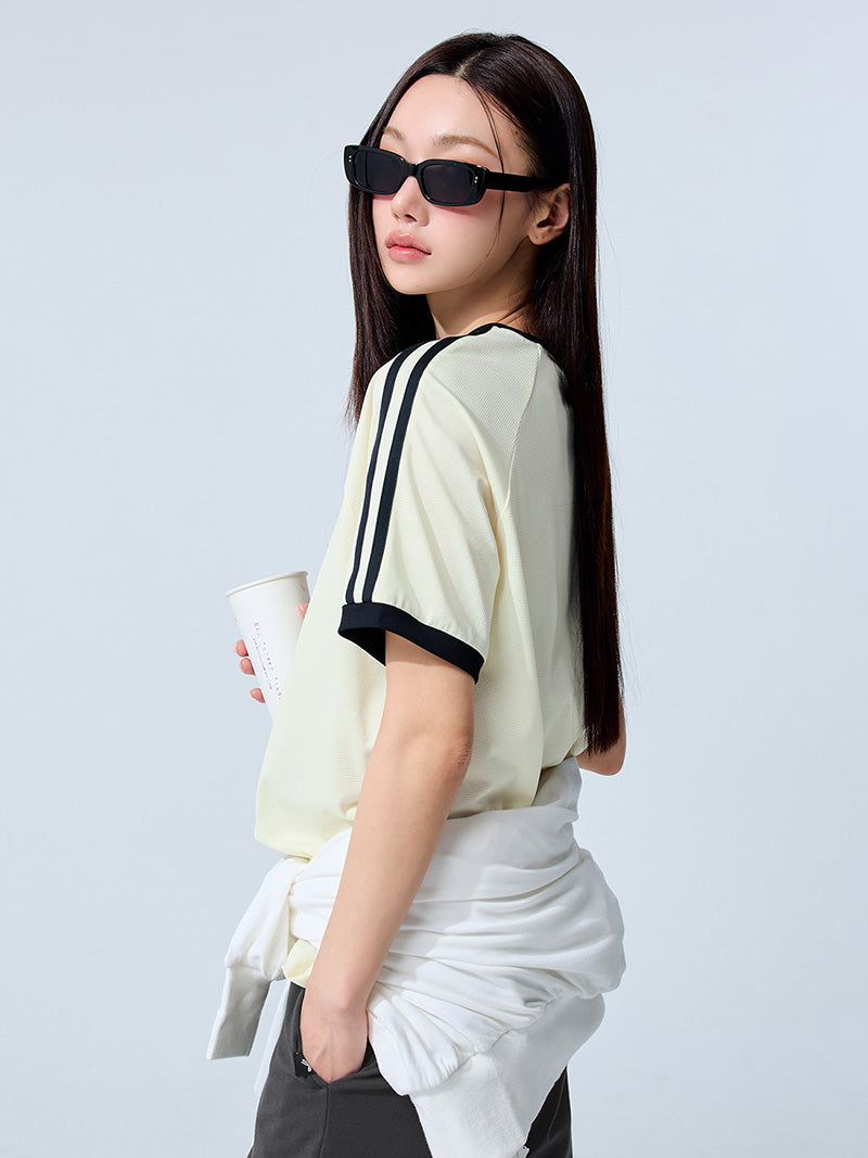 メッシュ 配色ライン ルーズフィット 半袖